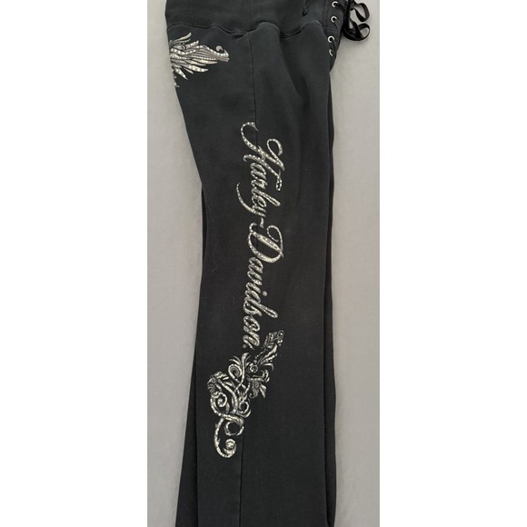 Harley-Davidson Sweatpants Womens Small Black Flare Lounge Graphic Y2K 2000s - Picture 12 of 16